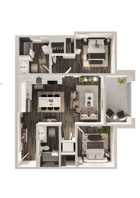 Floor plan for 2 beds, 2 baths, 976 sqft